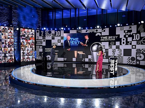 Robert Lewandowski accepts his Fifa Player of the Year Award at a virtual ceremony last week. 