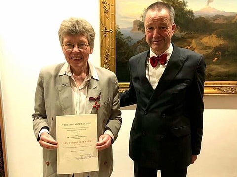 German Ambassador to Pakistan Bernhard Schlagheck with German physician Dr Chris Schmotzer who has dedicated over 30 years to the treatment of leprosy in Pakistan.