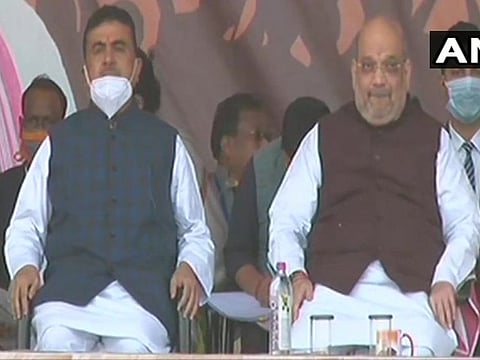 Suvendu Adhikari with Amit Shah at a BJP rally