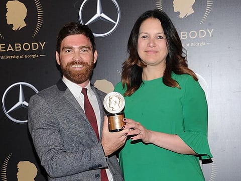 Andy Mills and Rukmini Callimachi attend the 78th annual Peabody Awards Press Room at Cipriani Wall Street on  May 18, 2019, in New York. 