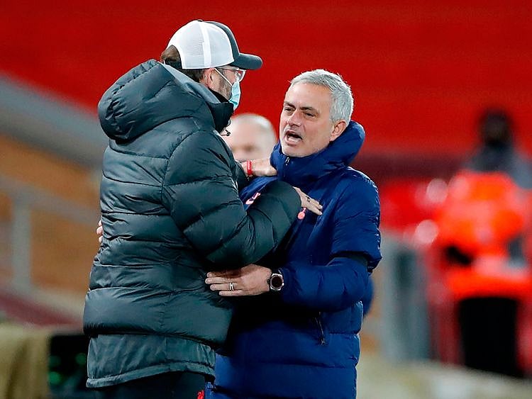 Liverpool's Jurgen Klopp and Tottenham Hotspur's Jose Mourinho did not see eye-to-eye during their Premier League match