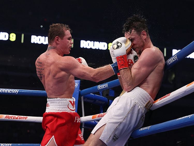 Canelo Alvarez thumps Callum Smith during their WBA, WBC and Ring Magazine super middleweight championship bout 