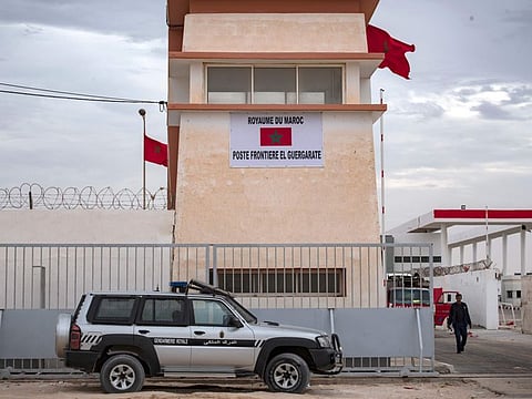 his file picture taken on November 23, 2020 shows a view of a border checkpoint between Morocco and Mauritania in Guerguerat, located in the Western Sahara, after the intervention of the royal Moroccan armed forces in the area. 