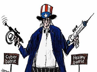 Cartoon: US fights cyber attack and virus surge