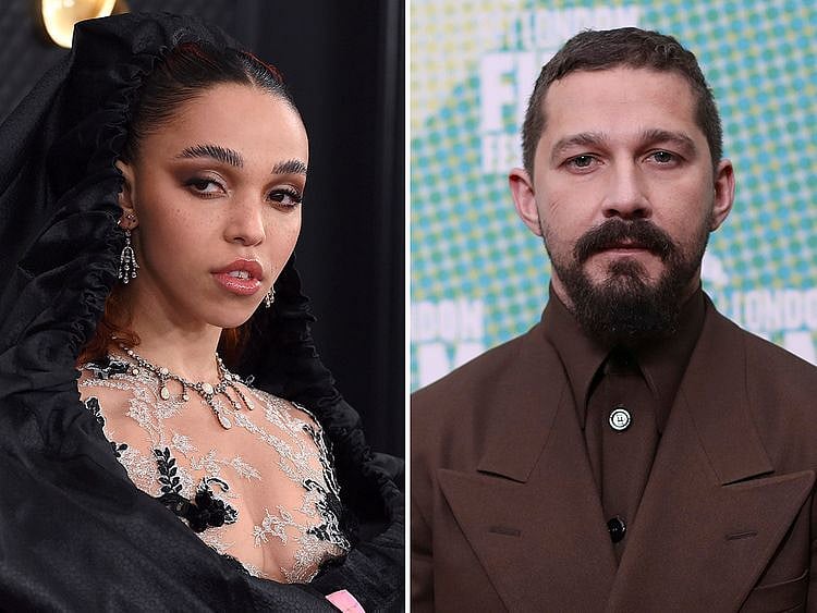 This combination photo shows FKA twigs, left, at the 62nd annual Grammy Awards on Jan. 26, 2020, in Los Angeles and Shia LaBeouf at the premiere of "The Peanut Butter Falcon" during the London Film Festival on Oct. 3, 2019. FKA twigs filed a lawsuit Friday, Dec. 11, 2020, alleging that LaBeouf was physically and emotionally abusive during a relationship in 2018 and 2019, saying the experience was part of a pattern of terrorizing women for the 34-year-old actor. (AP Photo)