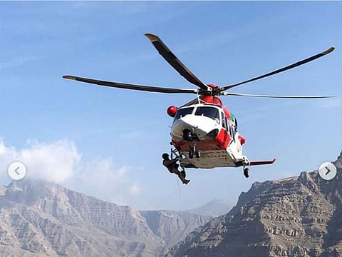 The injured British hiker was extracted by a chopper rescue team and airlifted to Ras Al Khaimah's Saqr Hospital.