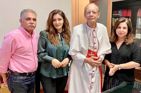 Actress Raveena Tandon and filmmaker Farah Khan with Cardinal Oswald Gracias.