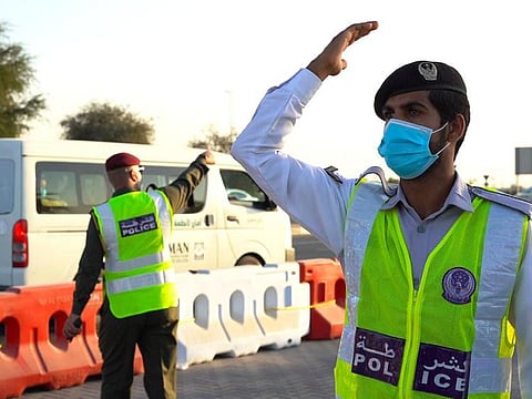 RAK Police control traffic during New Year's Eve celebrations.