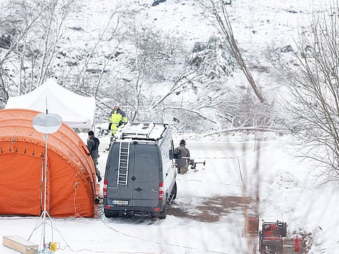 Rescue crews work in the area at Ask in Gjerdrum, Saturday, after a massive landslide smashed into a residential area near the Norwegian capital on Wednesday. 