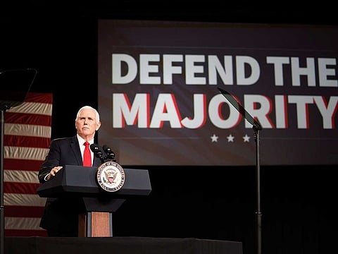 Vice-President Mike Pence speaks during a campaign event for incumbent Republican Senators Kelly Loeffler and David Perdue at Rock Springs Church in Milner, Ga. on Monday, Jan. 4, 2021. NYT