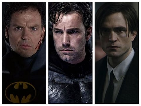 Michael Keaton, Ben Affleck and Robert Pattinson as Batman