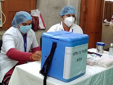 Dry run of COVID-19 vaccination in progress at Ganesh Shankar Vidyarthi Medical College, in Kanpur on Tuesday. 