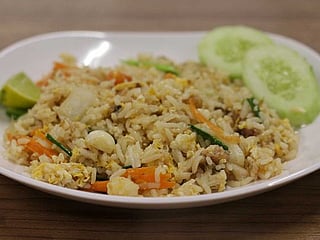 Jasmine egg fried rice with shredded cucumber