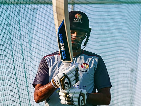 Chirag Suri, the UAE opener who missed out on the DT20 tournament, looks focused at the nets in Abu Dhabi.