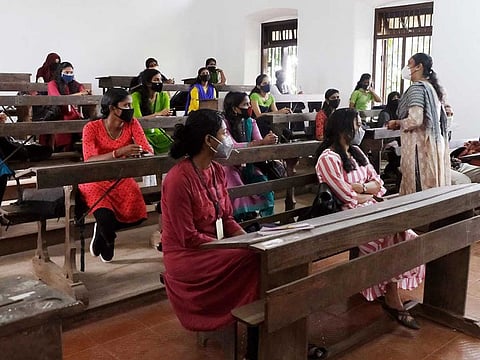  Students attend class as it reopens following the COVID-19 outbreak, at Women's college in Thiruvananthapuram on Monday, January 4, 2021.