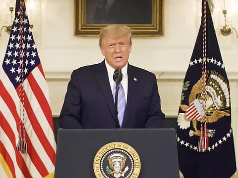 U.S President Donald Trump gives an address, a day after his supporters stormed the U.S. Capitol in Washington, U.S., in this still image taken from video provided on social media on  January 8, 2021.