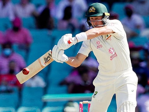 Australia's Marnus Labuschagne bats during play on day three of the third cricket test vs India at the Sydney Cricket Ground. 