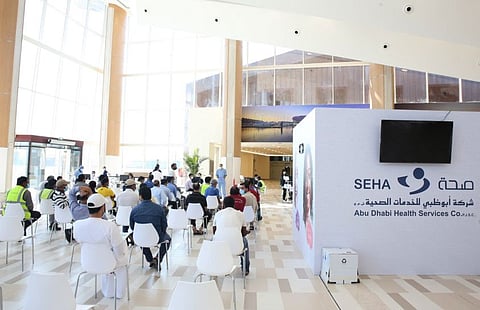 Seha's Abu Dhabi Cruise Terminal vaccine centre in the capital and the facility at the Al Ain Convention Centre – established within four days – can together handle 6,000 people every day, whereas the Dubai Parks and Resorts Field Hospital can accommodate 3,000 people per day.