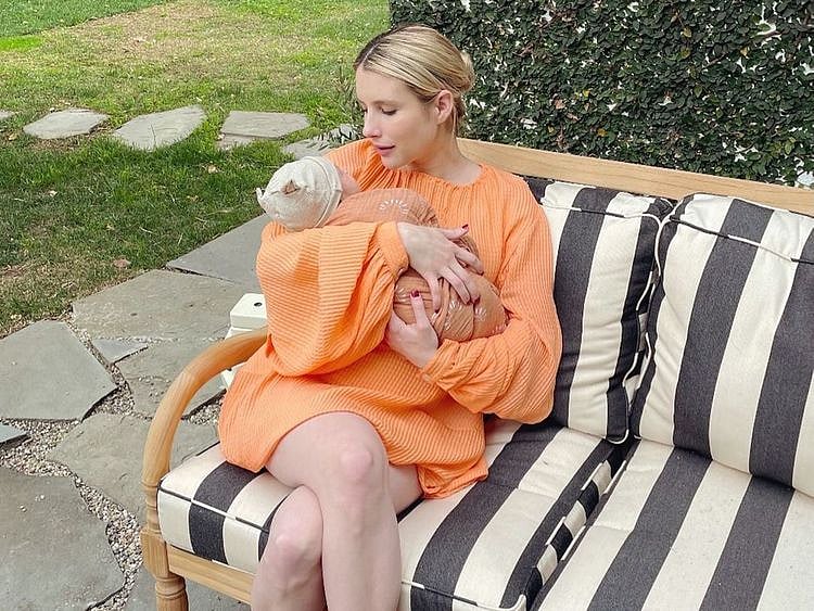 Emma Roberts with her newborn son