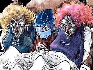 Cartoon: Deep freeze and Covid-19 threaten Europe