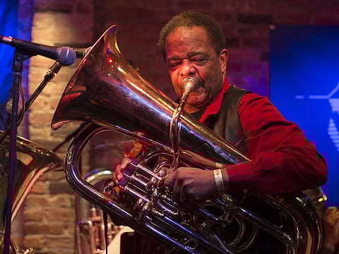 A January 11, 2014 file photo of Howard Johnson with the Gravity band performing on stage as part of New York City Winter Jazz Festival at The Bitter End.