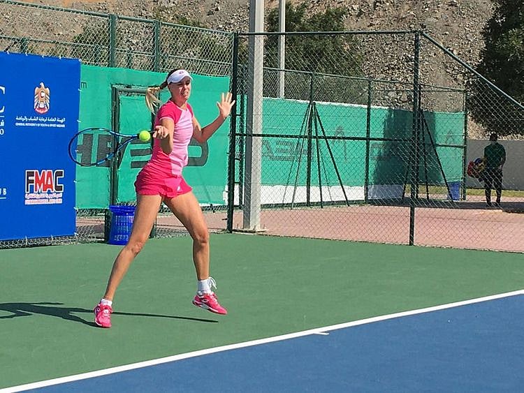 Naomi Broady in action at the Fujaurah International Women Tournament