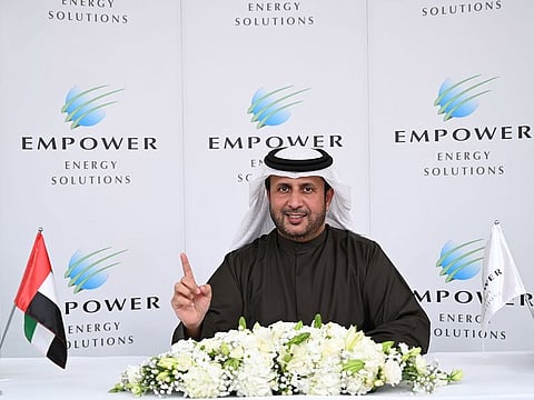 Ahmad Bin Shafar, CEO of Empower addressing during the press conference. Emirates Central Cooling Systems Corporation (Empower) posted a net profit of Dh901 million on a revenue of Dh2.26 billion in 2020.