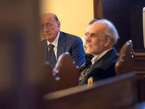 The former president of the Institute for Works of Religion (IOR) Angelo Caloia is seen during the first hearing of his trial at the Vatican, May 9, 2018.