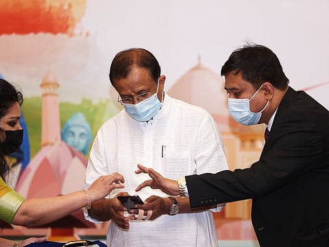 V. Muraleedharan, India's Minister of State for External Affairs and Parliamentary Affairs, launches the PBSK app at an event at the Indian Consulate in Dubai on Thursday. 