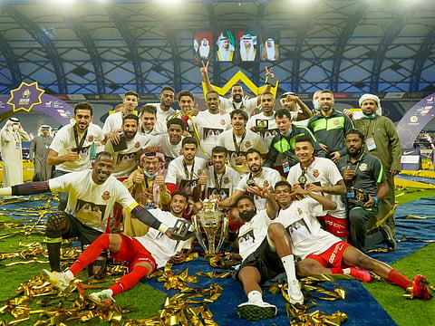 Shabab Al Ahli Dubai celebrate their 1-0 Super Cup win over Sharjah