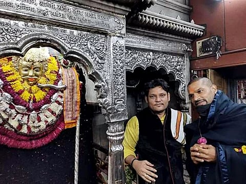 Indian Cricketer Shikhar Dhawan visits Baba Kalabhairav, in Varanasi. 