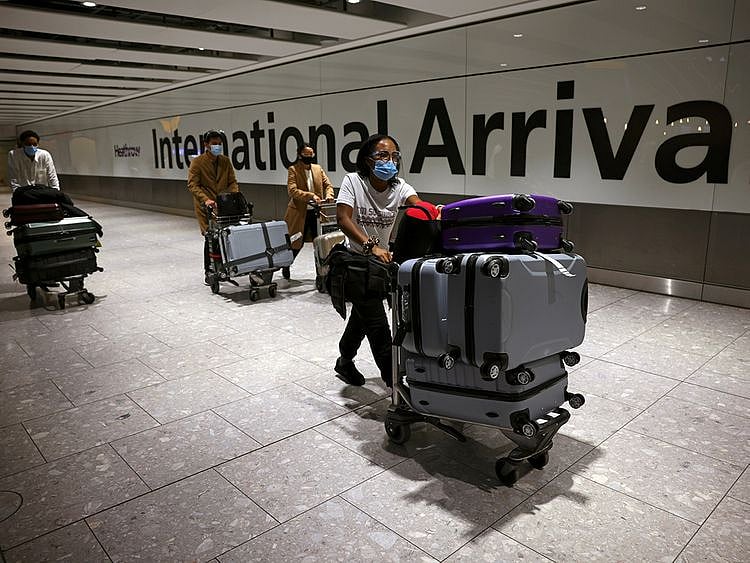 Stock London Heathrow Airport UK Britain passengers