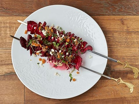A vegetarian appetiser - Shaved beetroot kebabs recipe