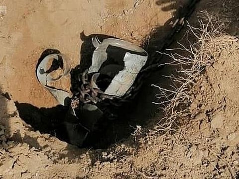 Part of the Al Houthi projectile after it fell in Jazan. 