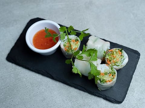 Goi Cuon or Vietnamese rice paper prawn rolls
