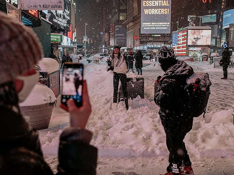 Times Square New York snow