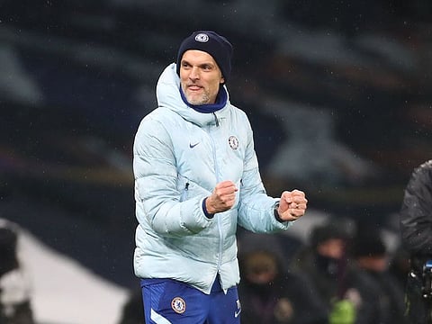 Thomas Tuchel celebrates after Chelsea beat Tottenham.
