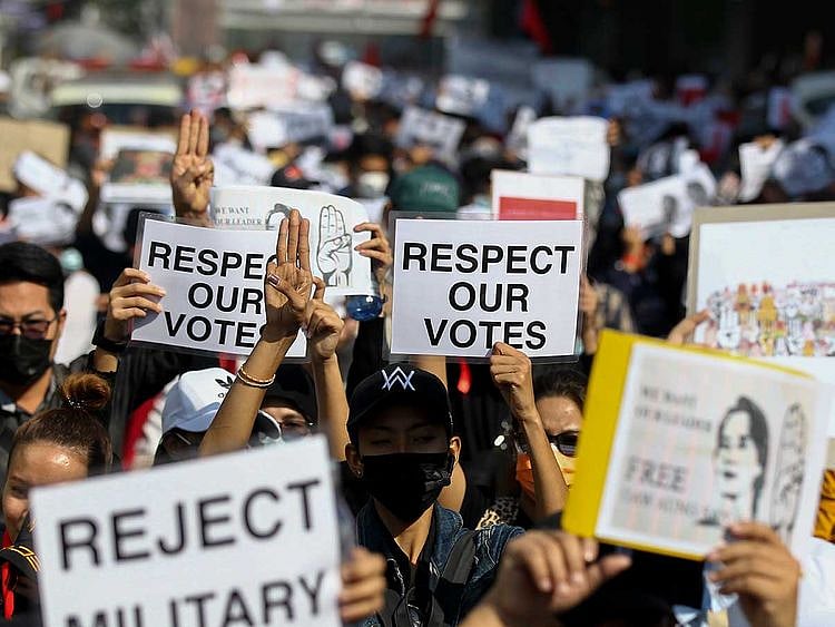 Myanmar demonstrator protest