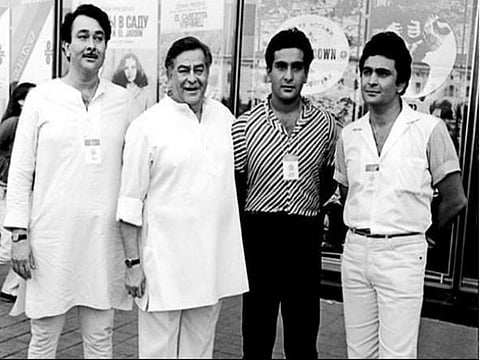 Randhir Kapoor, Raj Kapoor, Rajiv Kapoor and Rishi Kapoor