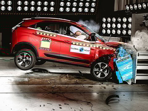 Tata Nexon, which was the first made in India, sold in India car to achieve Global NCAP’s five star rating, being crash tested. Image used for illustrative purposes only.