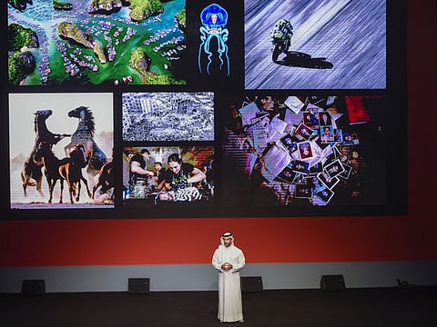 Shaikh Sultan Bin Ahmad Al Qasimi addresses the opening of Xposure 2021 at Sharjah Expo Centre, today. 