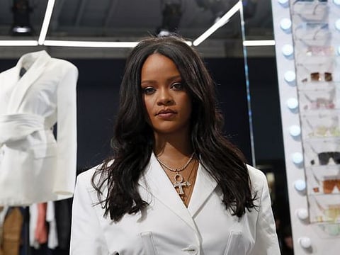 Rihanna poses as she unveils her first fashion designs for Fenty at a pop-up store in Paris, France, on May 22, 2019.