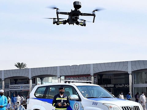  A drone deployed by Sharjah Police to keep a watch on public compliance with COVID-19 safety protocol. 