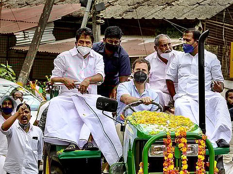 Congress leader Rahul Gandhi takes out a tractor rally from Thrikkaipatta to Muttil in Wayanad district. 
