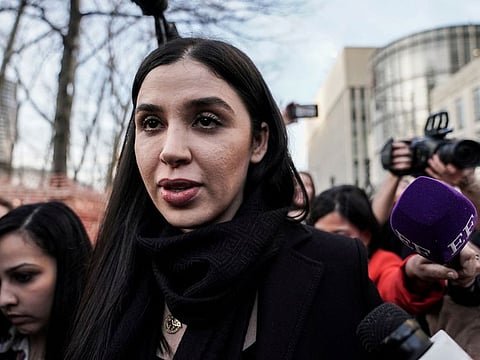 Emma Coronel Aispuro, the wife of Joaquin Guzman, the Mexican drug lord known as "El Chapo", exits the Brooklyn Federal Courthouse during the trial in the Brooklyn borough of New York, U.S., February 5, 2019. 