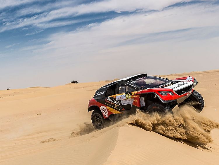 Khalid Al Qassimi and Dirk Von Zitzewitz in their Peugeot 3008 DKR during the Dubai Baja