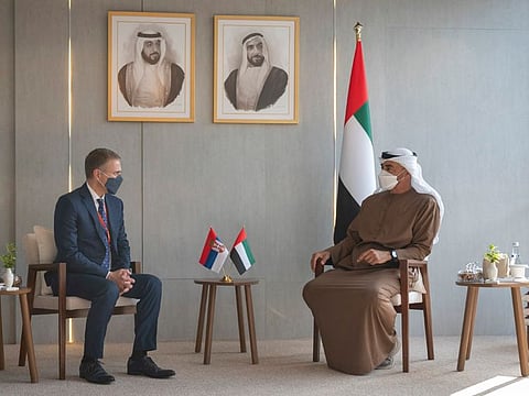 Sheikh Mohamed with Nebojsa Stefanovic, Deputy Prime Minister and Minister of Defence of Serbia.
