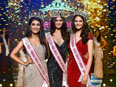  The newly crowned Miss India 2020 winners -- Manya Singh, Manasa Varanasi, Manika Sheokand
