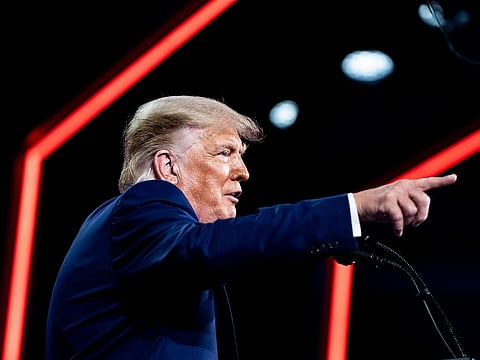 Former President Donald Trump points to the crowd at the Conservative Political Action Conference (CPAC) in Orlando, on Sunday. 