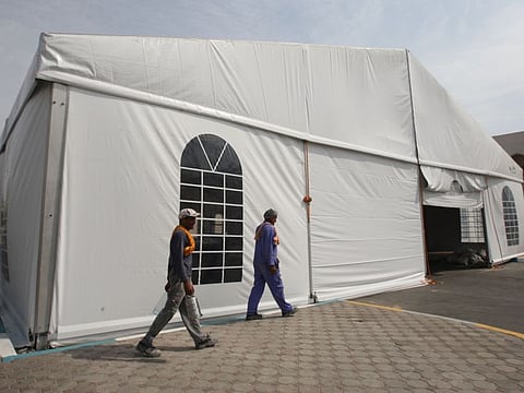 Workers at a Ramadan tent, earlier. There will be no tents allowed outside mosques, houses or any other public places to ensure safety and health of the public during this Ramadan.